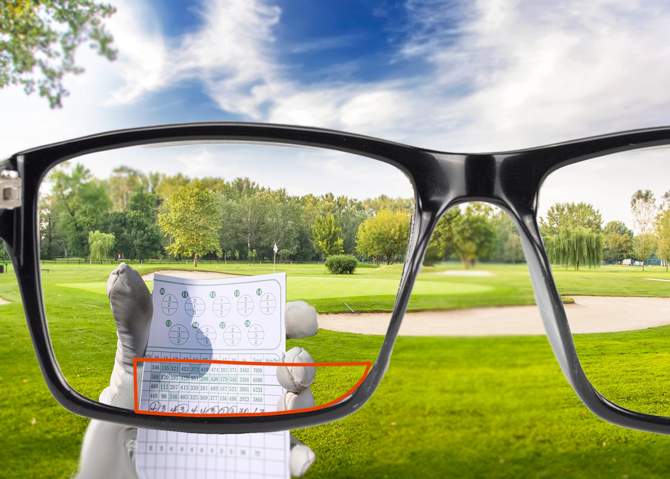 Glasses with a golf course in the background