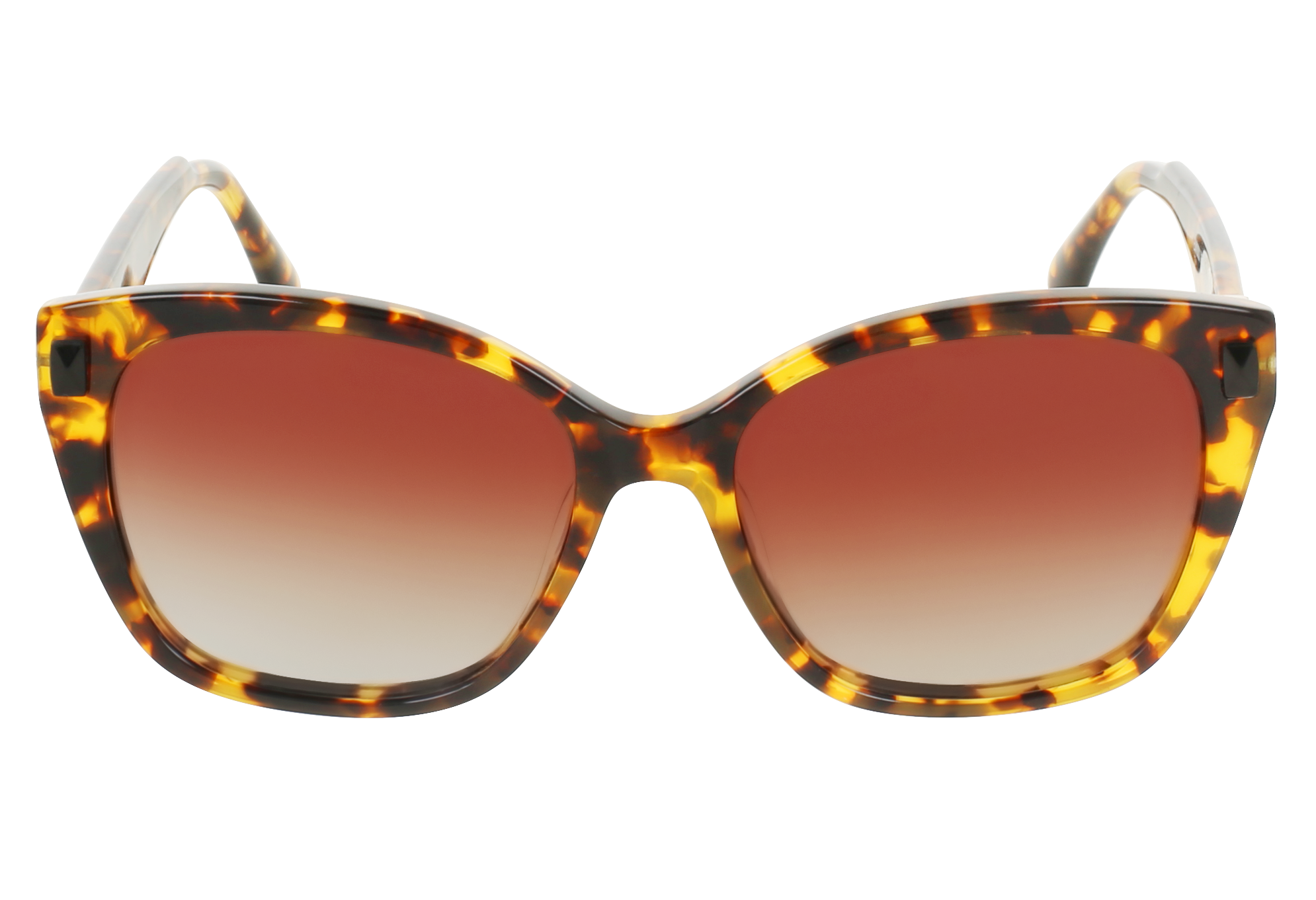 Sunglasses with tortoiseshell frame and brown gradient lenses on a white background